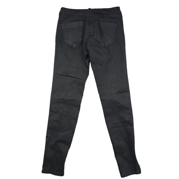 Zara Basic -1172 Coated Jeans Black Skinny Leg Mid Rise Ankle Zippers 26 / 4 - Picture 4 of 9